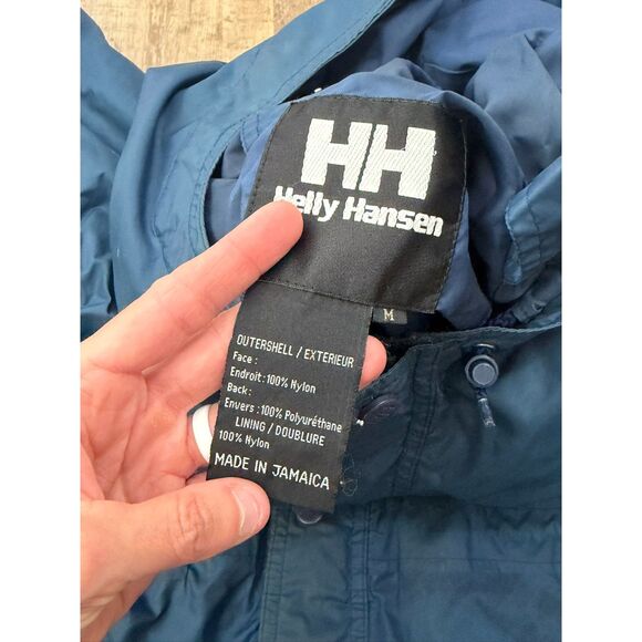 Vtg Helly Hansen Packable Rain Jacket Blue Hooded Full Zip Pockets Men's M *Read - Picture 9 of 16